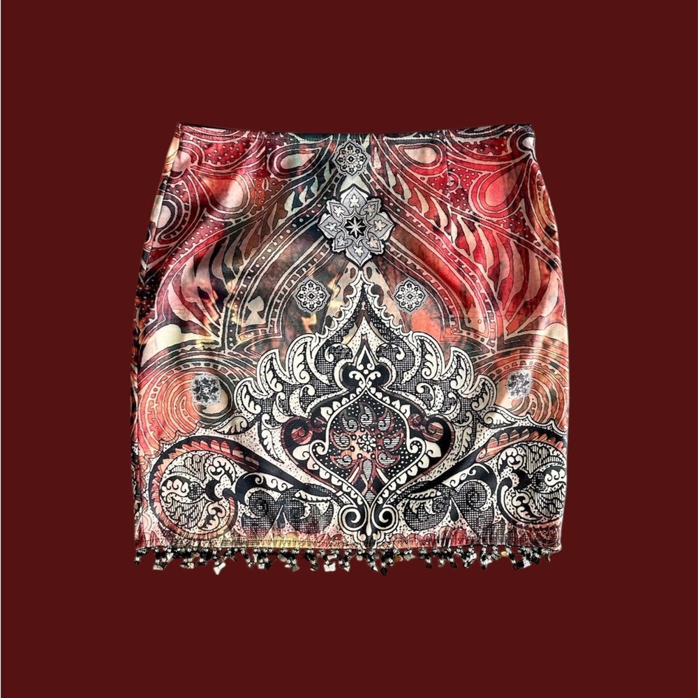 Linda Segal Women’s 8 Multicolor Pencil Skirt‎ USA Fringe Beads Shells VTG 90s